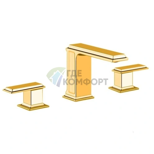 Смеситель для раковины Gessi Eleganza на 3 отверстия без донного клапана в позолоте (46011#080) - фото 1