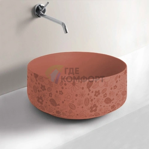 Раковина Artceram Cognac 42 см для столешницы без отверстий, цвет Rosso corallo с декором Lol (COL001 14 87) - фото 1