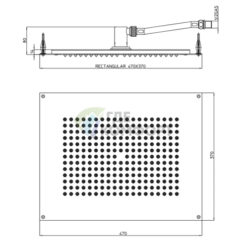 Верхний душ BOSSINI DREAM-RECTANGULAR 470x370 мм, черный матовый (H38387.073) - фото 2