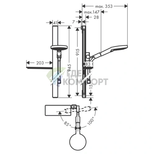 Душевой набор HG Raindance Select S: штанга 90 см, ручной душ 3jet Rain и полная комплектация в хроме (27648000) - фото 2