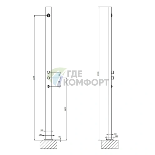 GESSI OUTDOOR Напольная душевая стойка для улицы на 2 выхода Black XL (63207#299) - фото 2