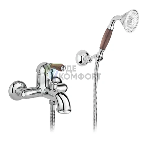 Настенный смеситель для ванны Nicolazzi Forest с ручным душем, хром, деревянные ручки (3401CR77) - фото 1