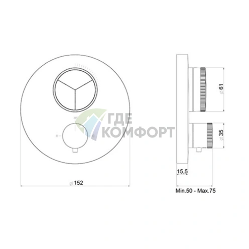 Термостат Almar PUSH ROUND CORE внешний на 3 потребителя, хромированный (E176633.CR) - фото 2
