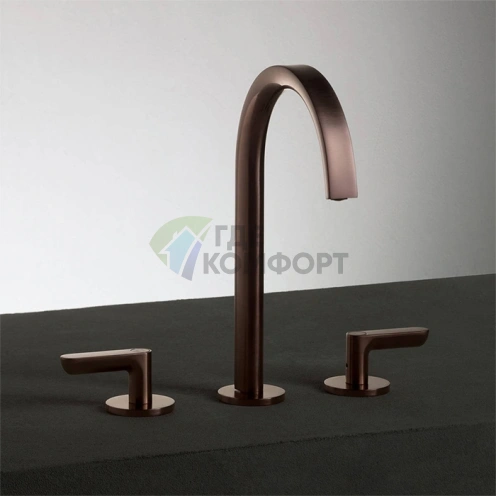 Смеситель для раковины Fantini Icona Deco с нажимным донным клапаном, 3 отверстия, излив 160 мм, матовая медь (53 P9 R107) - фото 1