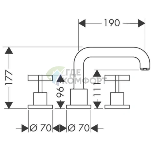 Смеситель AX Citterio для ванны на борт с крестовыми ручками, 3 отверстия, хром (39436000) - фото 2