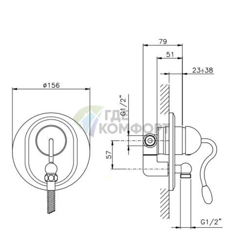 Nicolazzi Signal Наружная встраиваемая часть смесителя для душа Unico, хром (3466CR20) - фото 2
