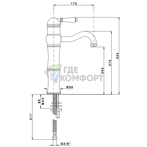 Высокий однорычажный смеситель для раковины Nicolazzi Forest с деревянной ручкой, хромированный (3472CR77) - фото 2