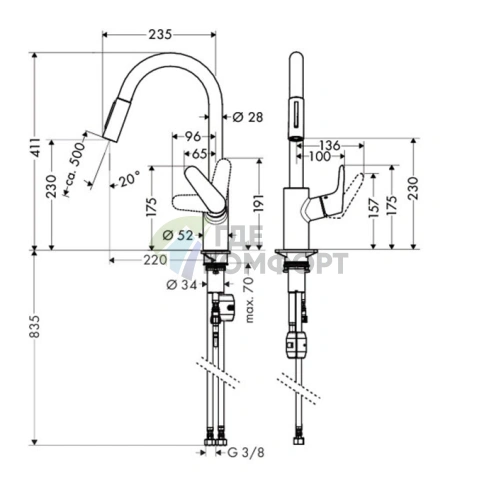Кухонный смеситель Hansgrohe Focus с выдвижным изливом, хром (31815000) - фото 2