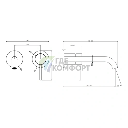 Встраиваемый смеситель GESSI 316 с изливом, цвет «медная патина» (54086#708) - фото 2