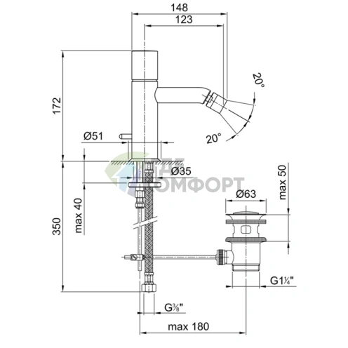 Смеситель для биде Fantini Nostromo с донным клапаном, хром (50 02 E908F) - фото 2