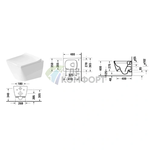 Унитаз подвесной Duravit Viu безободковый 370×480 мм с покрытием WonderGliss, белый (25730900001) - фото 2