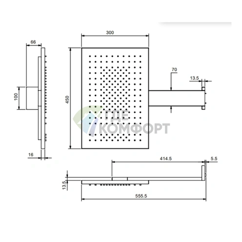Настенный верхний душ Fantini Acquafit 30×45 см, Matt Gun Metal PVD (79 P5 K032B) - фото 2