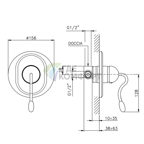 Nicolazzi Signal: Встраиваемый смеситель для душа на 1 отверстие, хром (3406CR20) - фото 2