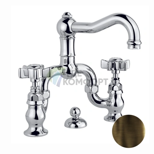 Смеситель для раковины Nicolazzi на 3 отверстия с донным клапаном в тёмной бронзе (1419DB18) - фото 1