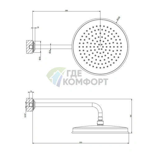 Верхний душ GESSI VENTI20 328 мм с настенным держателем 389 мм, хром (65149#031) - фото 2