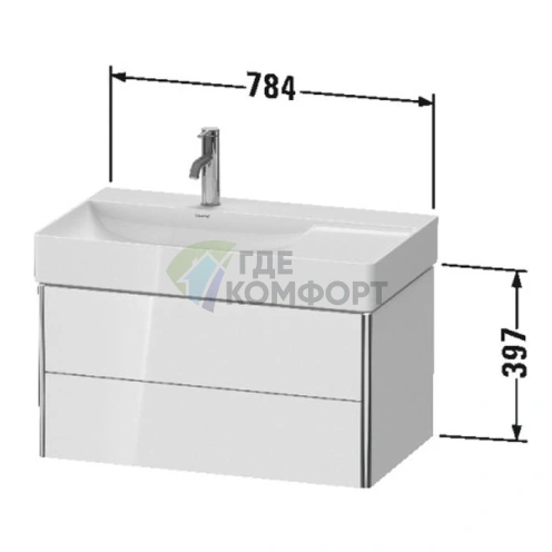 Подвесная тумба Duravit XSquare White High Gloss с 2 ящиками и левой раковиной, 397x784x460 мм (XS416802222) - фото 2