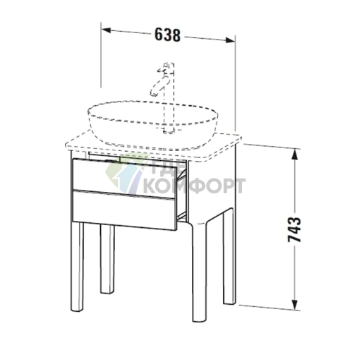 Напольная тумба Duravit Luv, 743x688x450 мм, с выдвижным ящиком, цвет каменно-серый шелковисто-матовый (LU956009292) - фото 2