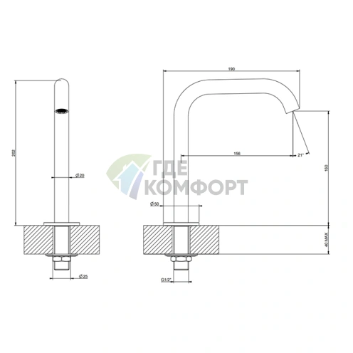 Излив для раковины GESSI 316 настольный, высота 160 мм, цвет Black XL (54091#299) - фото 2