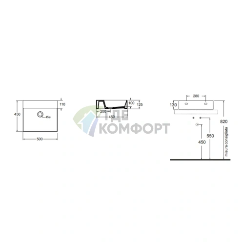 Подвесная раковина AZZURRA ELEGANCE 50x45 см, белая - фото 3