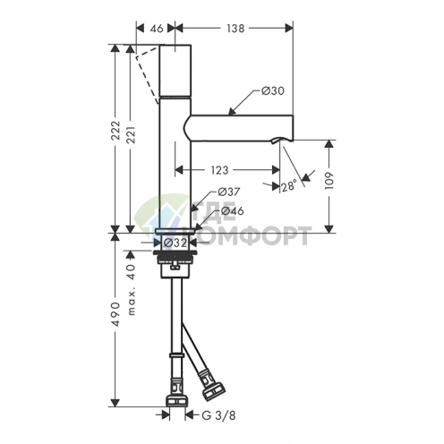 Смеситель для раковины AX Uno 110 Zero в цвете полированное золото (45002990) - фото 2