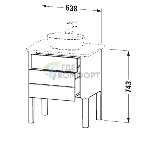Напольная тумба Duravit Luv с двумя ящиками, белый шелковисто-матовый, 743x688x450 мм (LU956503636) - фото 2