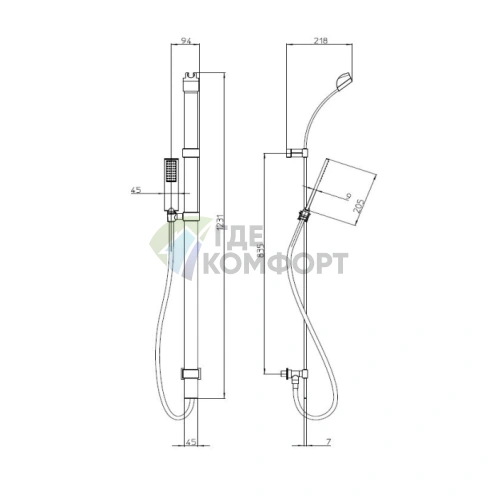 BOSSINI Душевая штанга FLAT 120 см: регулируемая по высоте, матовый черный (D47062.073) - фото 2