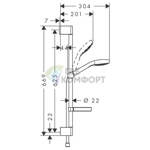 Душевой набор HG Croma Select S: штанга 650 мм, ручной душ с 3 режимами, мыльница, цвет белый/хром (26566400) - фото 2