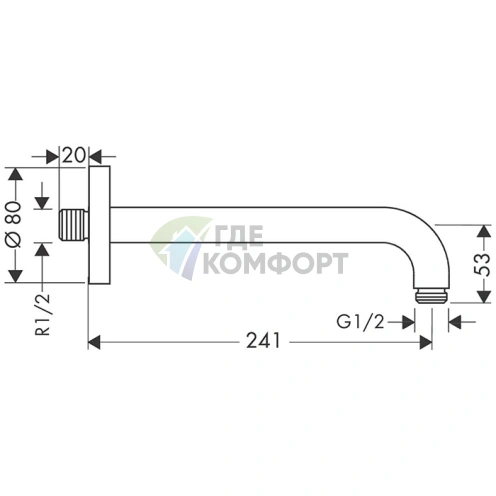 Настенный держатель для верхнего душа HG 241 мм, хром (27409000) - фото 2