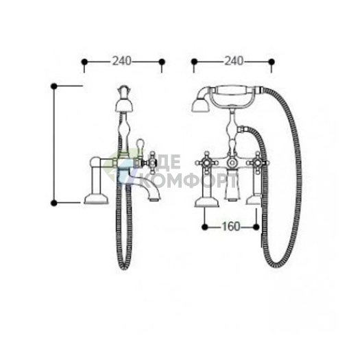 Смеситель для ванны Kerasan Retro с душем в золотом исполнении (739491 oro) - фото 2