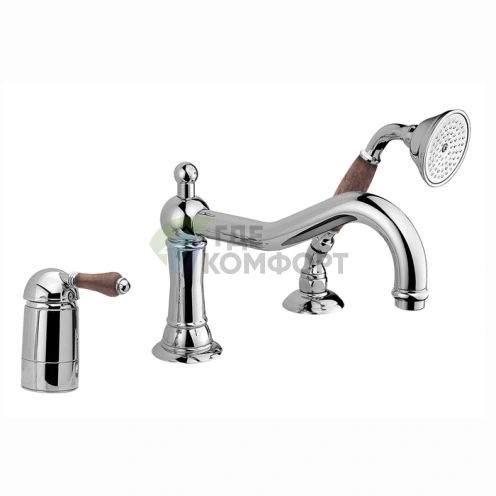 Смеситель для ванны Nicolazzi Forest с ручным душем и деревянными ручками (3449CR77) - фото 1