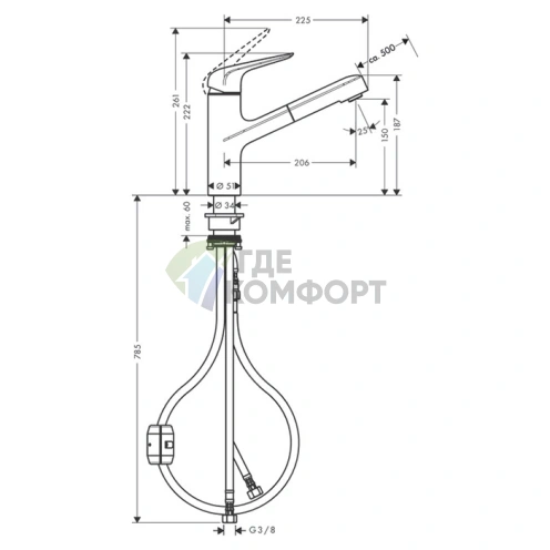 Кухонный смеситель Hansgrohe Focus M42 с вытяжным душем, хром (71814000) - фото 2