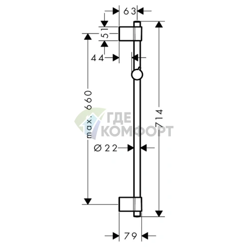 Душевая штанга HG Unica Varia 0,72 м, хром (27355000) - фото 2