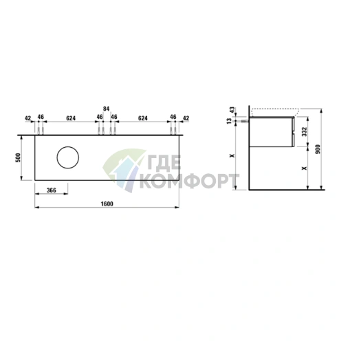 Тумба под раковину Laufen Alessi One 160 см с 4 ящиками, цвет орех (4.2426.1.097.630.1) - фото 2