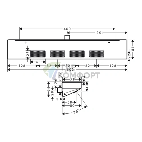 Душ боковой и верхний HG Rainfinity 502х81 мм с полкой, хром (26243000) - фото 2