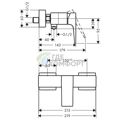 Настенный смеситель для душа Hansgrohe Metropol в золотом цвете (32560990) - фото 2