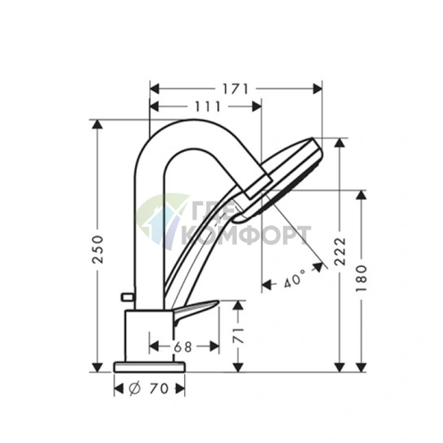 Смеситель для ванны Hansgrohe Logis с ручным душем 2jet и коротким изливом, хром (71313000) - фото 2