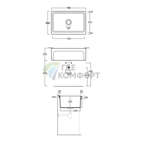 Накладная кухонная мойка SIMAS 75 см, белый - фото 2