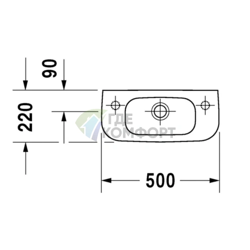 Раковина Duravit D-Code белая с переливом и отверстием под смеситель справа 500x220 мм (7065000082) - фото 2