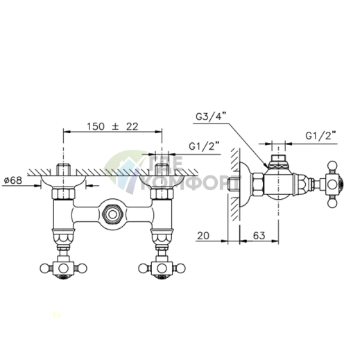 Смеситель для душа Nicolazzi El Capitan настенный, тёмная бронза (без лейки и шланга) (1425DB69) - фото 2