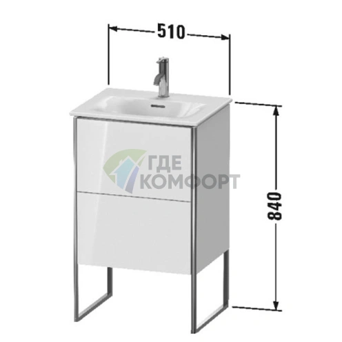 Напольная тумба Duravit XSquare под раковину с двумя ящиками, цвет White High Gloss (XS452102222) - фото 2