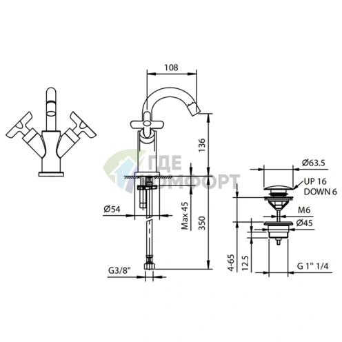 Смеситель для биде Fantini Icona Classic с донным клапаном, хром (53 02 R062F) - фото 2