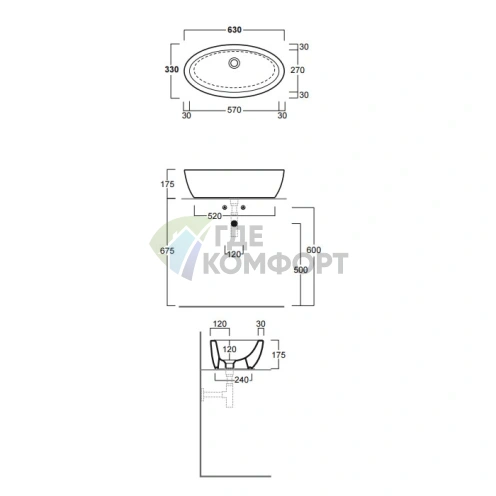Накладная раковина Simas Lft Spazio 63 см без отверстия под смеситель, белая - фото 2