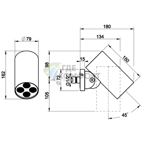Настенный верхний душ GESSI 316 RIGADO 79 мм «Тропический ливень» (Steel Brushed) (57277#239) - фото 2