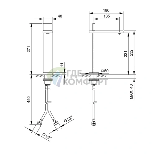 Смеситель для раковины Fantini Ak/25 с высоким изливом, покрытие Matt Gun Metal PVD (48P5T006WF) - фото 2