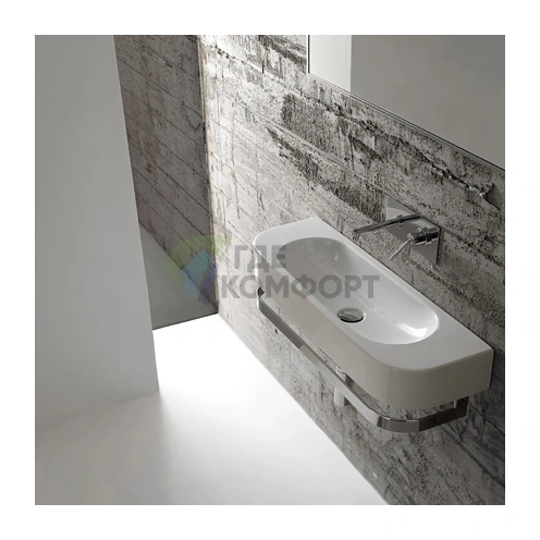 Подвесная раковина GLOBO Forty3 70x27 см белая с полотенцедержателем, без отверстия под смеситель и перелива - фото 1