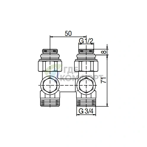 Узел нижнего подключения Oventrop Multiflex V ZB 1/2 AGx3/4 AG 1016291 прямой - фото 2