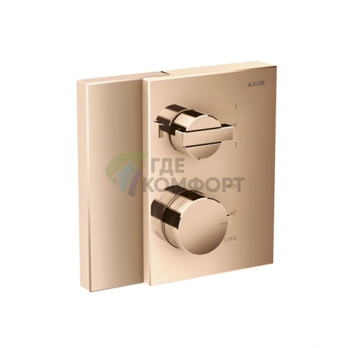 Термостат для душа AX Edge встраиваемый — на 2 источника, запорно-переключающий вентиль, цвет полированное красное золото (46760300) - фото 1