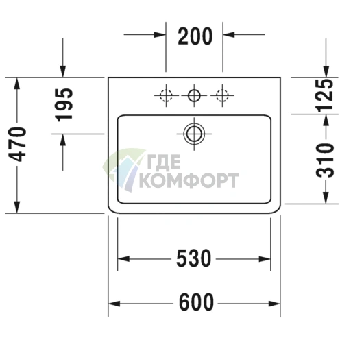 Раковина Duravit Vero для мебели с перел с 1 отврстием под смеситель 600x470мм Цвет Черный - фото 1