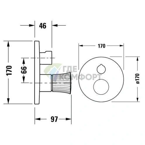 Смеситель для ванны Duravit White Tulip: встраиваемая модель на 2 источника, хром (WT5210012010) - фото 2