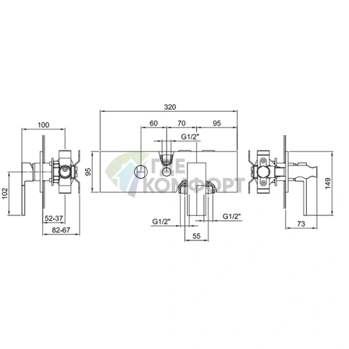 Механизм переключения на 2 источника Fantini 1/2 для смесителя душа (19 02 3384A) - фото 2